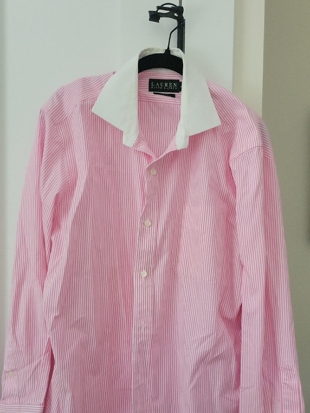 Lauren Ralph Lauren Pink Striped Dress Shirt with White Contrast Collar